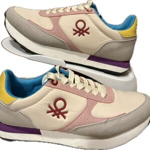 United Colors Of Benetton Cream & Pink Sneakers with Colorful Highlghts